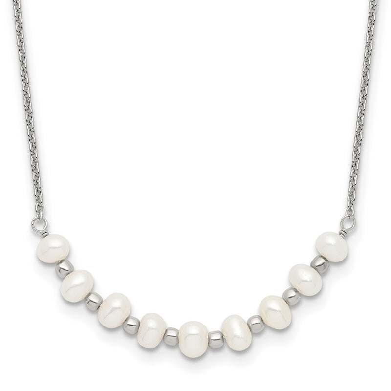 Sterling Silver Polished & Beaded 3-4mm Semi-Round Freshwater Cultured Pearl Curved Children'S Necklace
