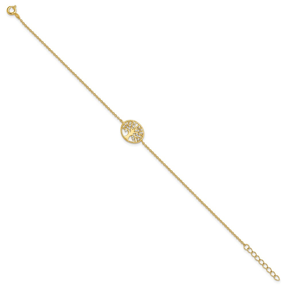 7 Inch Sterling Silver Polished Gold-Plated Tree With Cz Bracelet