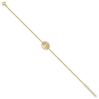 7 Inch Sterling Silver Polished Gold-Plated Tree With Cz Bracelet