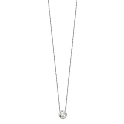 Sterling Silver Polished 9mm Bezel Cz Necklace