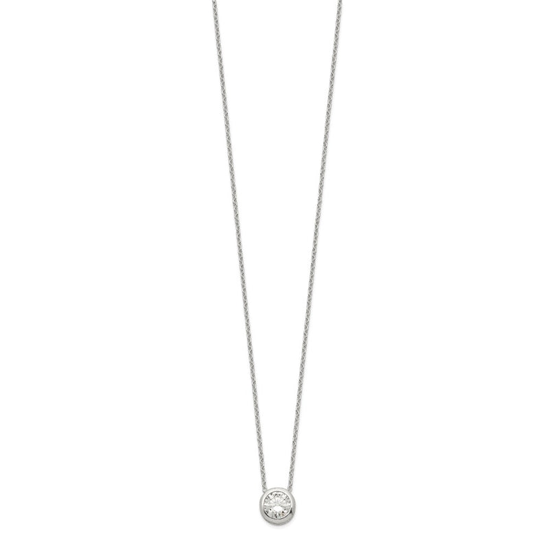 Sterling Silver Polished 9mm Bezel Cz Necklace