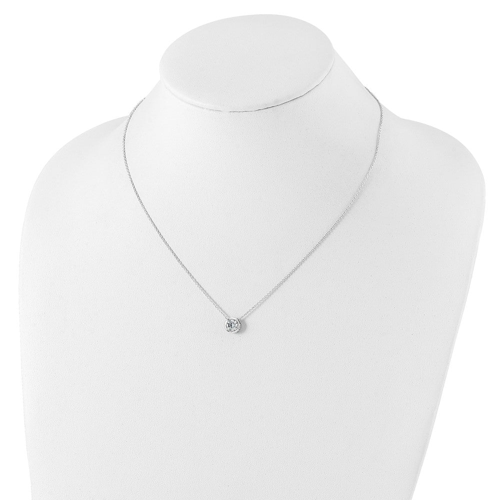 Sterling Silver Polished 9mm Bezel Cz Necklace