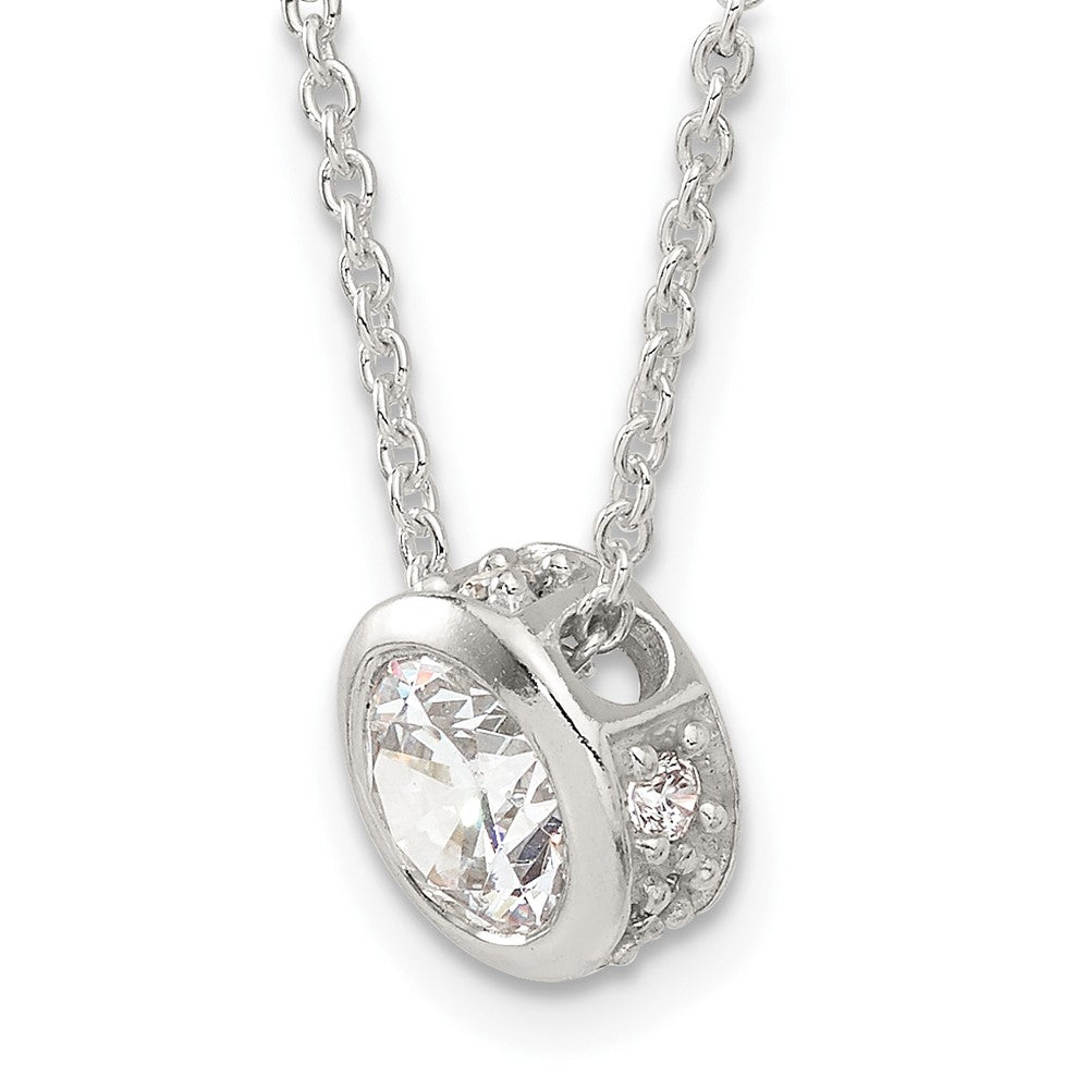 Sterling Silver Polished 9mm Bezel Cz Necklace