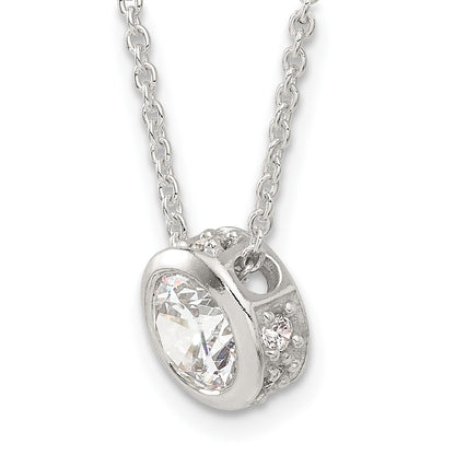 Sterling Silver Polished 9mm Bezel Cz Necklace