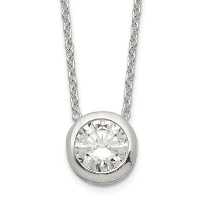 Sterling Silver Polished 9mm Bezel Cz Necklace
