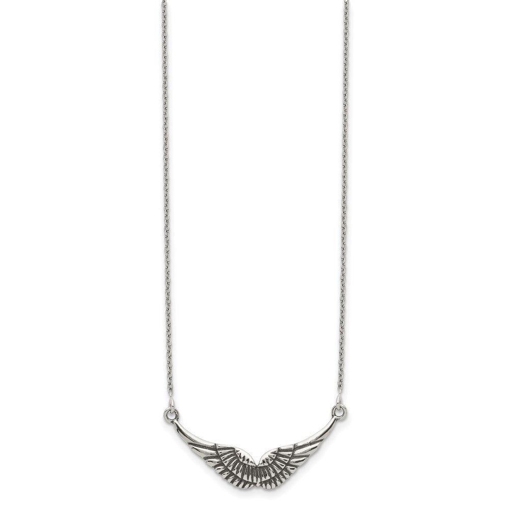 Sterling Silver Polished And Antiqued Wings Necklace