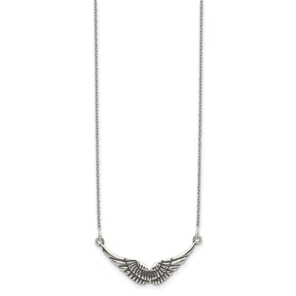 Sterling Silver Polished And Antiqued Wings Necklace