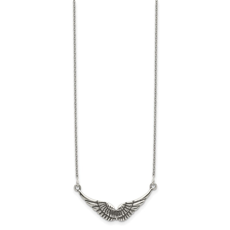 Sterling Silver Polished And Antiqued Wings Necklace
