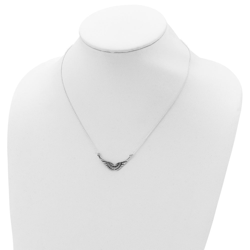 Sterling Silver Polished And Antiqued Wings Necklace