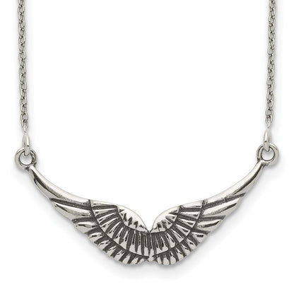 Sterling Silver Polished And Antiqued Wings Necklace