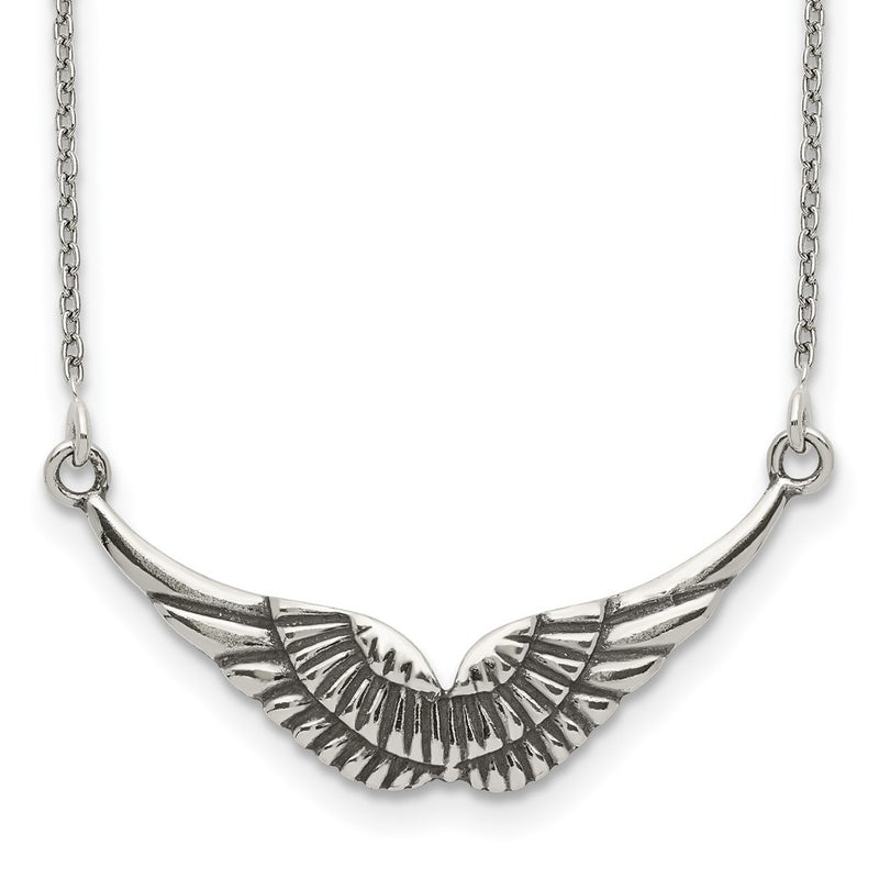 Sterling Silver Polished And Antiqued Wings Necklace