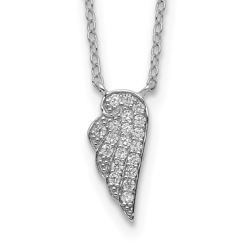 Sterling Silver Rhodium-Plated Cz Wing Necklace