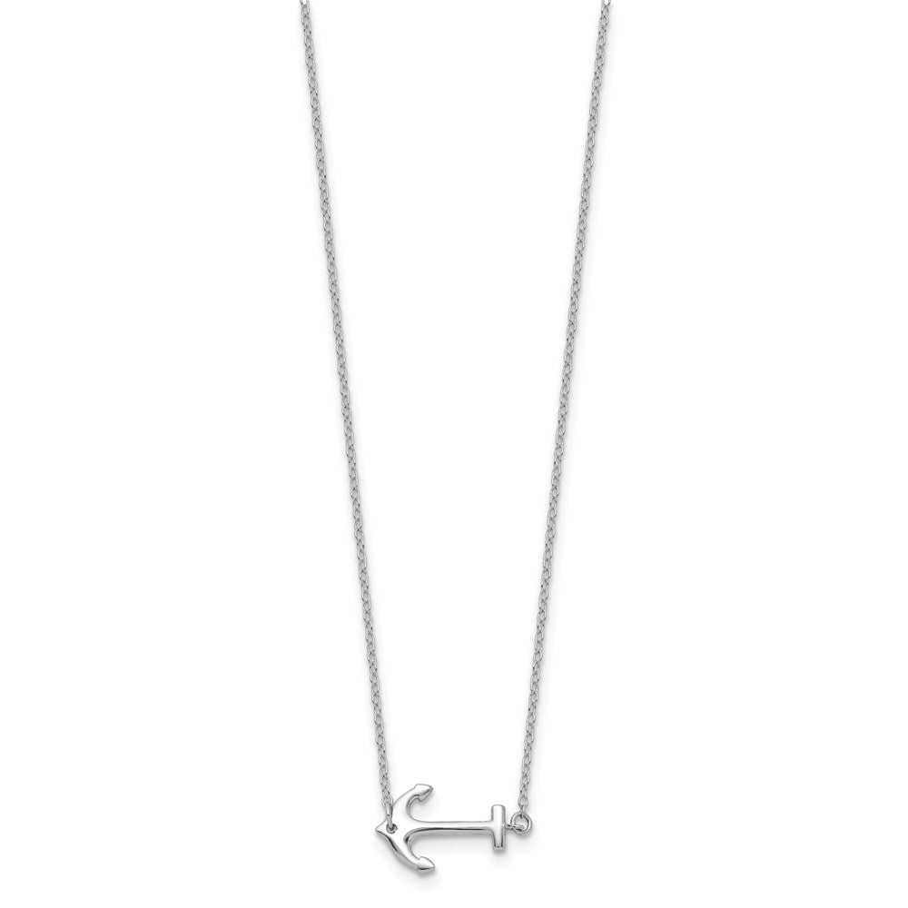 Sterling Silver Rhodium-Plated Anchor 16 Inch With A 2 Extention Necklace