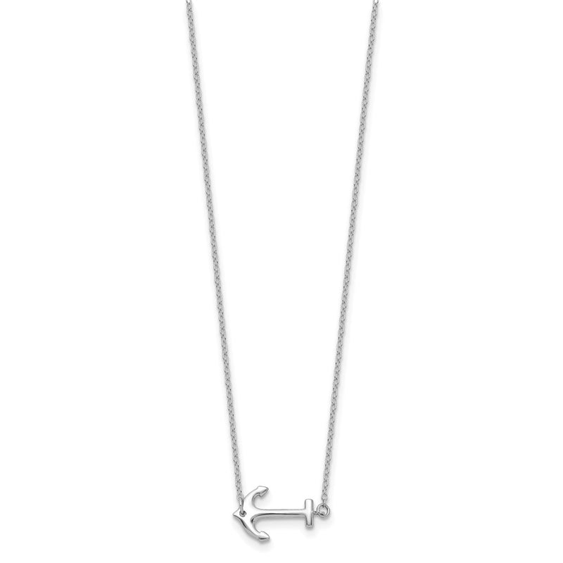 Sterling Silver Rhodium-Plated Anchor 16 Inch With A 2 Extention Necklace