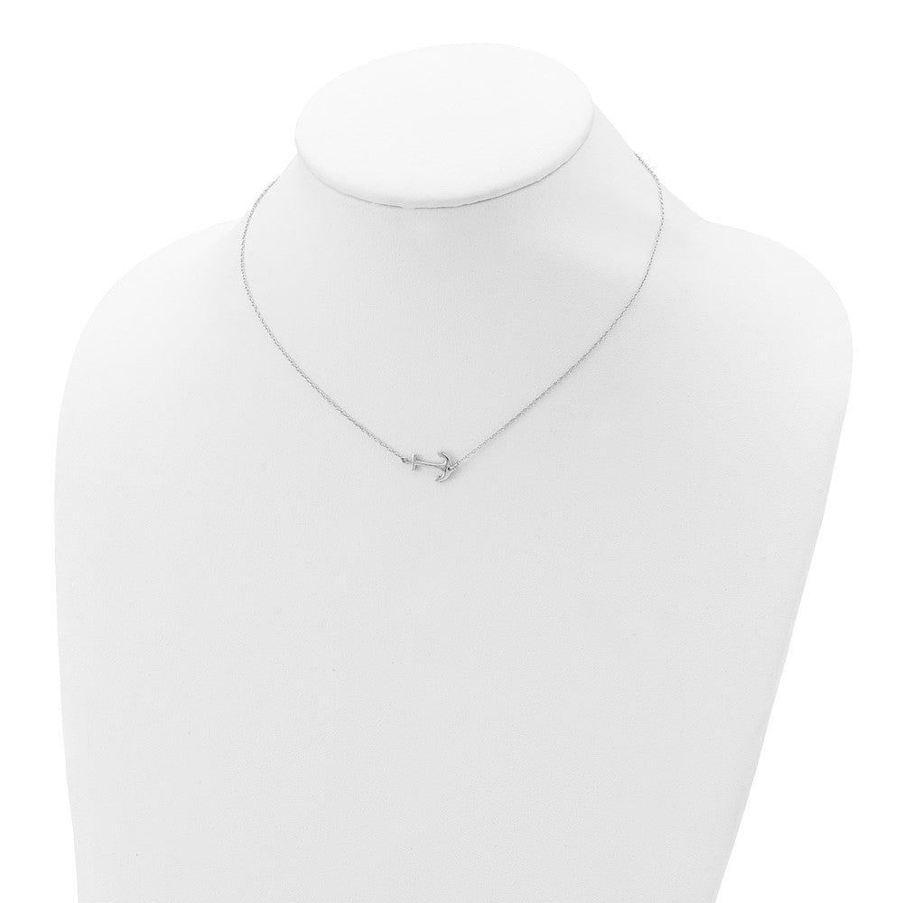 Sterling Silver Rhodium-Plated Anchor 16 Inch With A 2 Extention Necklace