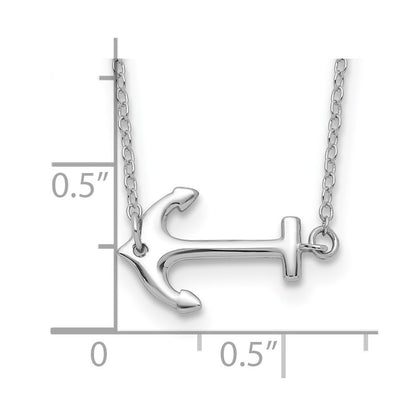 Sterling Silver Rhodium-Plated Anchor 16 Inch With A 2 Extention Necklace