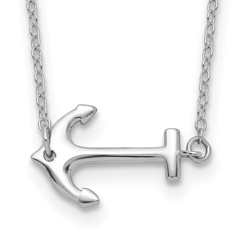 Sterling Silver Rhodium-Plated Anchor 16 Inch With A 2 Extention Necklace