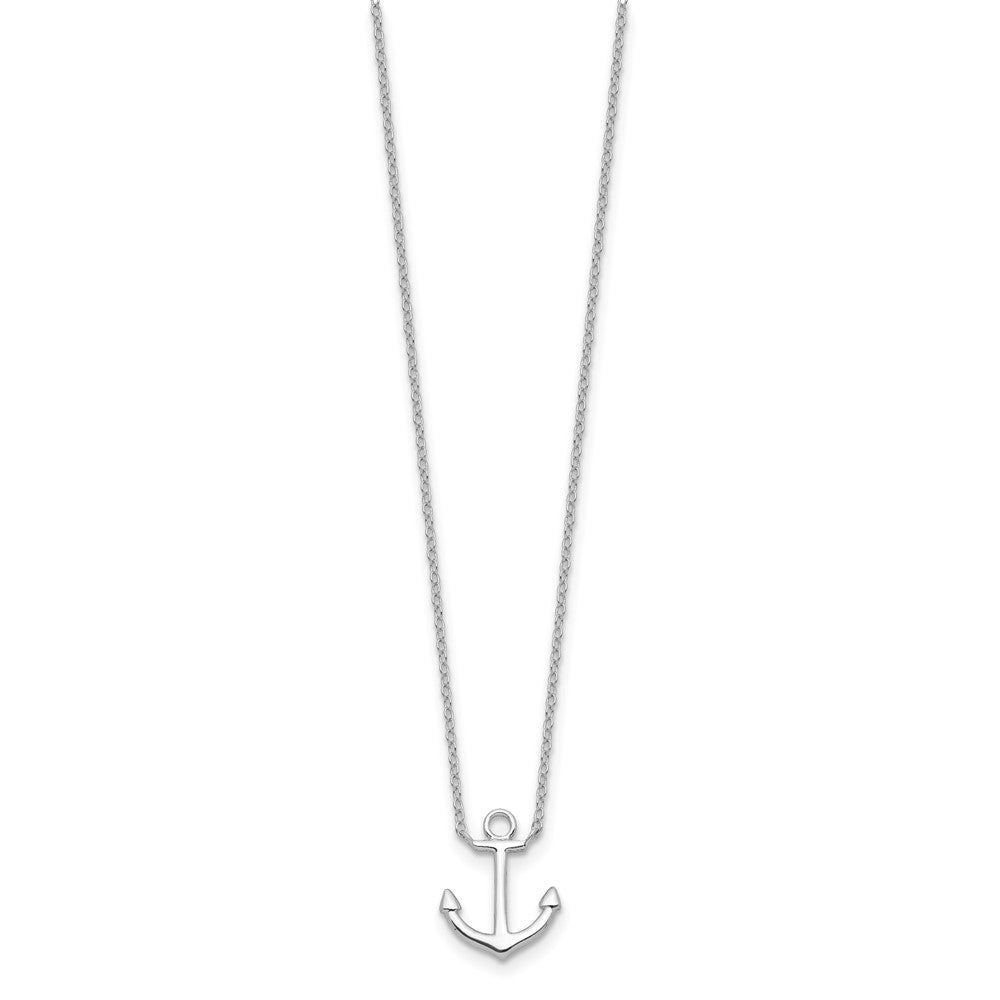 Sterling Silver Rhodium-Plated Anchor 16 Inch With A 2 Extention Necklace