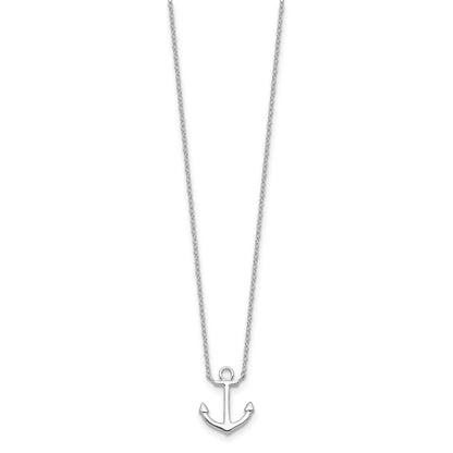 Sterling Silver Rhodium-Plated Anchor 16 Inch With A 2 Extention Necklace