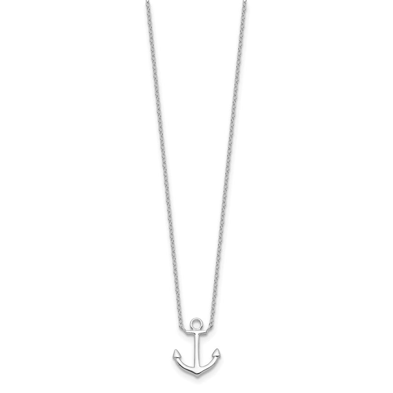 Sterling Silver Rhodium-Plated Anchor 16 Inch With A 2 Extention Necklace