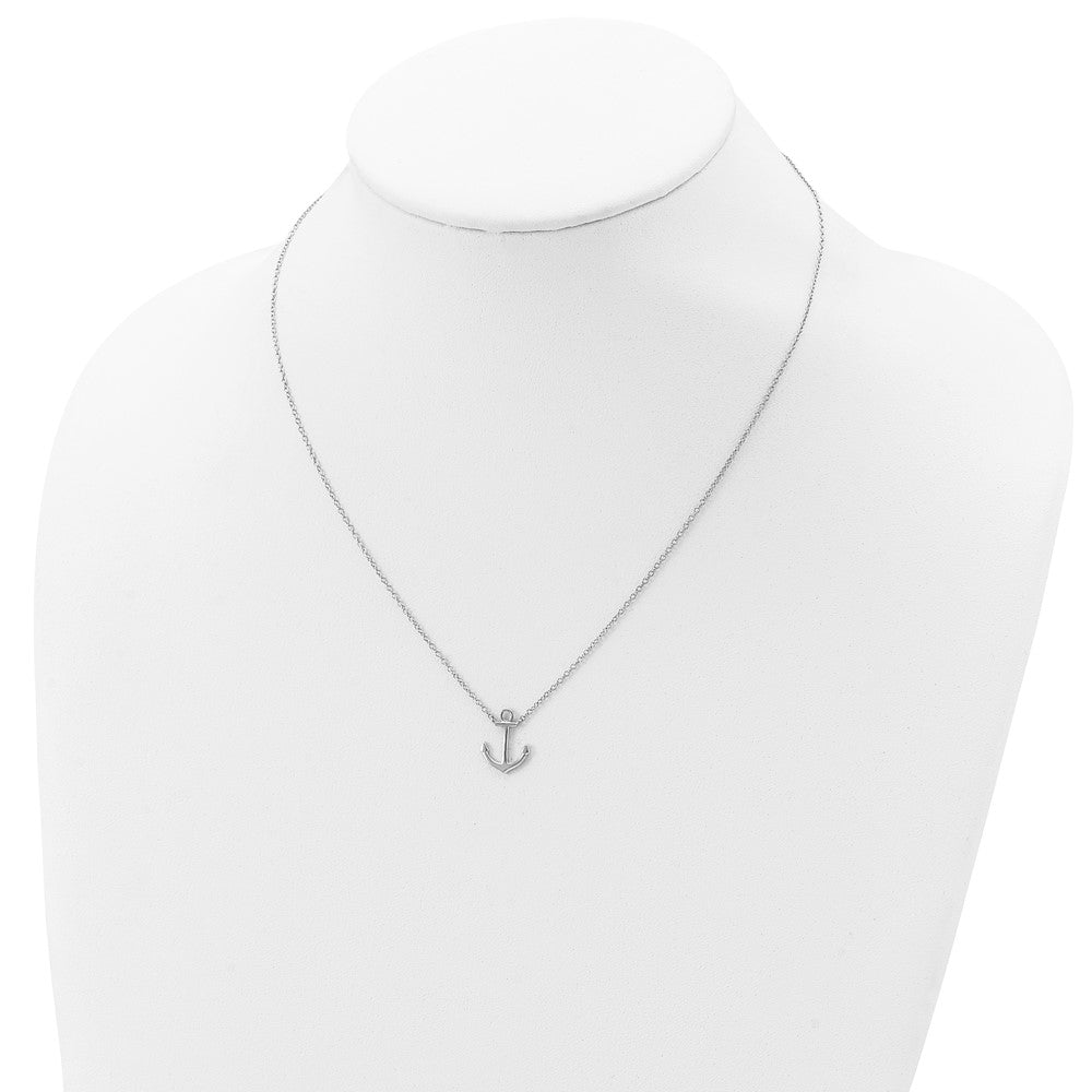 Sterling Silver Rhodium-Plated Anchor 16 Inch With A 2 Extention Necklace