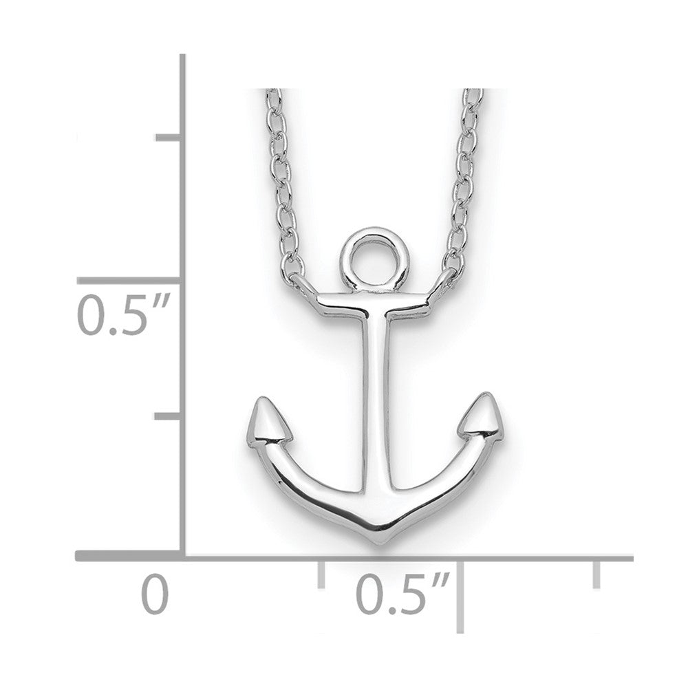 Sterling Silver Rhodium-Plated Anchor 16 Inch With A 2 Extention Necklace