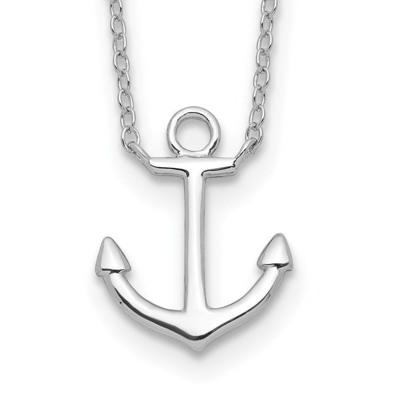 Sterling Silver Rhodium-Plated Anchor 16 Inch With A 2 Extention Necklace
