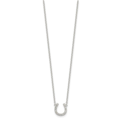 Sterling Silver Polished Cz Horseshoe W/ 1 Inch Ext Necklace