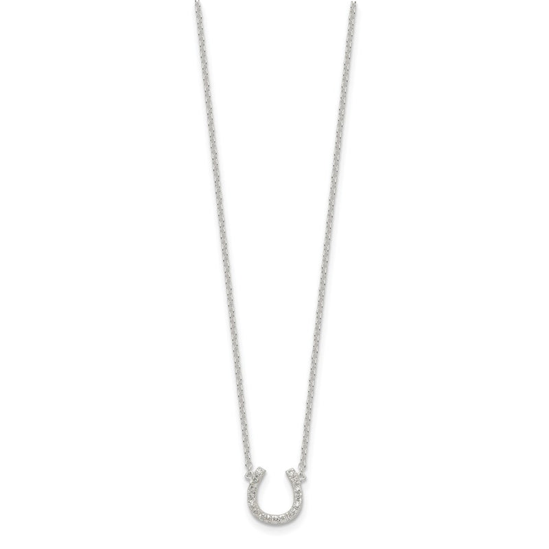 Sterling Silver Polished Cz Horseshoe W/ 1 Inch Ext Necklace
