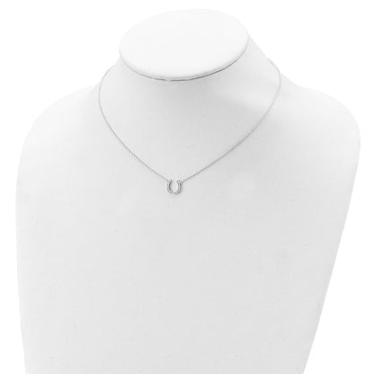 Sterling Silver Polished Cz Horseshoe W/ 1 Inch Ext Necklace