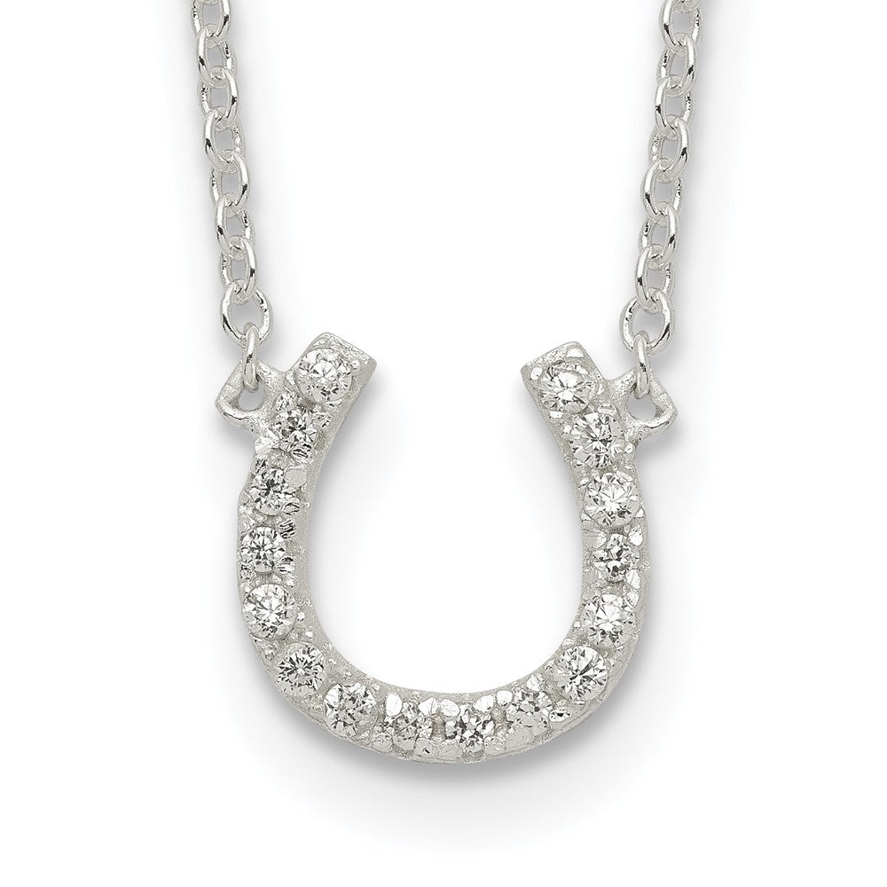 Sterling Silver Polished Cz Horseshoe W/ 1 Inch Ext Necklace