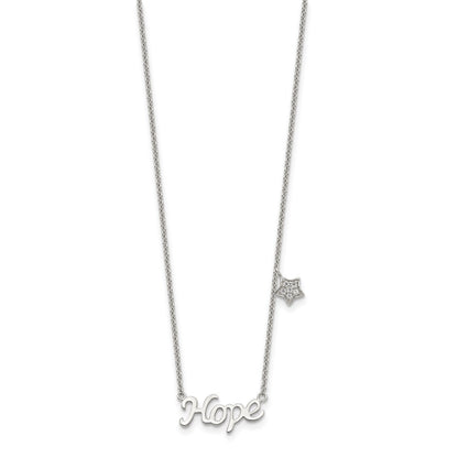 Sterling Silver Rhodium-Plated Hope Cz Star 16In W/2 In Ext Necklace