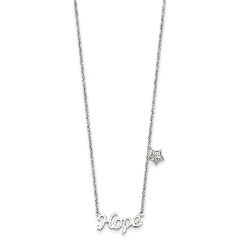 Sterling Silver Rhodium-Plated Hope Cz Star 16In W/2 In Ext Necklace