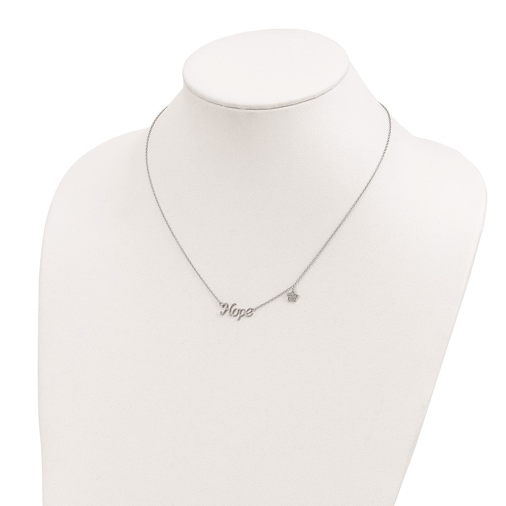 Sterling Silver Rhodium-Plated Hope Cz Star 16In W/2 In Ext Necklace