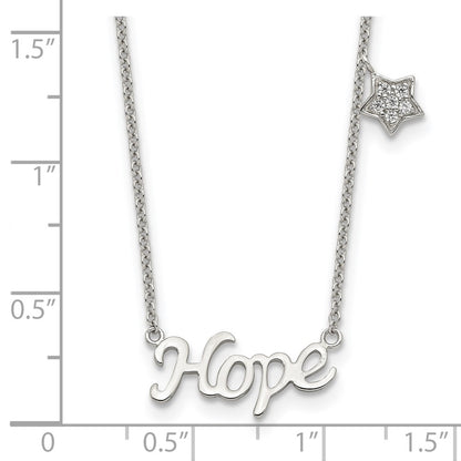 Sterling Silver Rhodium-Plated Hope Cz Star 16In W/2 In Ext Necklace