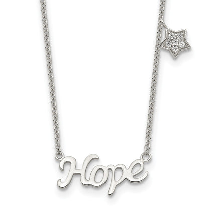 Sterling Silver Rhodium-Plated Hope Cz Star 16In W/2 In Ext Necklace
