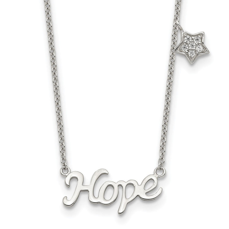 Sterling Silver Rhodium-Plated Hope Cz Star 16In W/2 In Ext Necklace