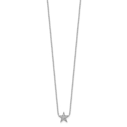 Sterling Silver Rhodium-Plated Cz Star Necklace