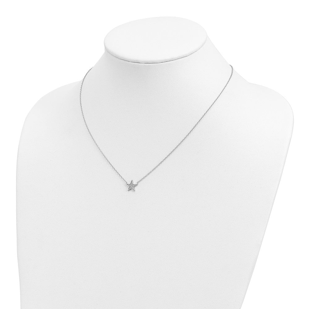 Sterling Silver Rhodium-Plated Cz Star Necklace