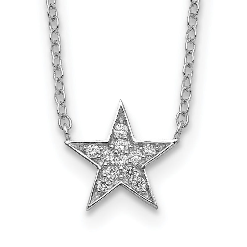 Sterling Silver Rhodium-Plated Cz Star Necklace
