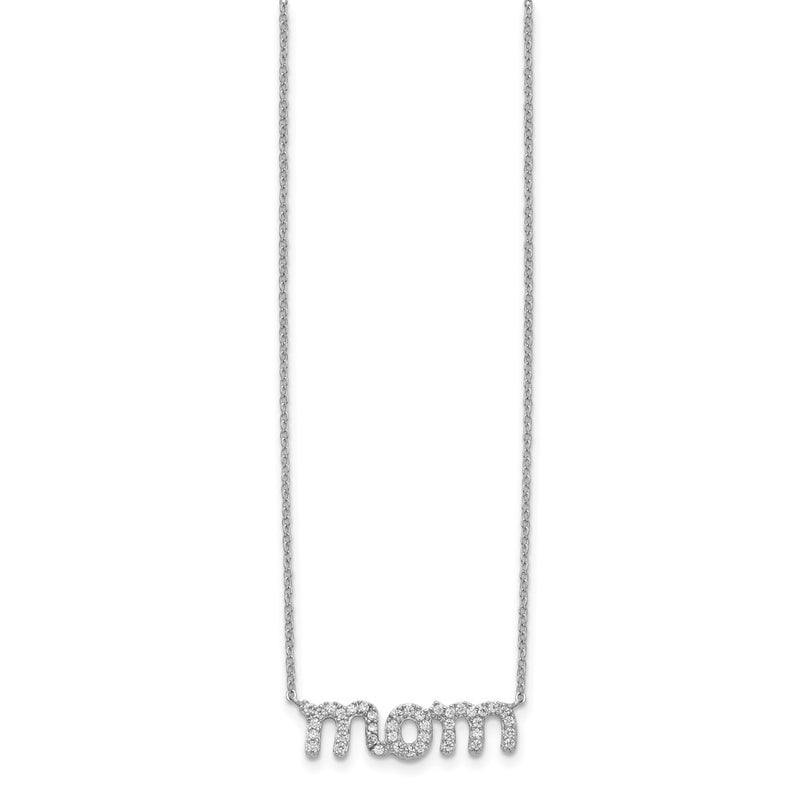 Sterling Silver Rhodium-Plated Mom W/Cz Necklace