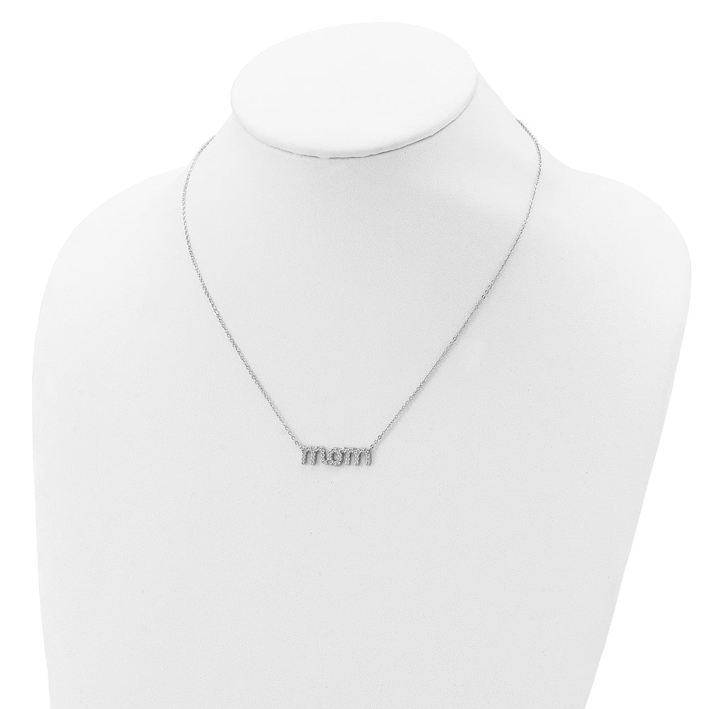 Sterling Silver Rhodium-Plated Mom W/Cz Necklace