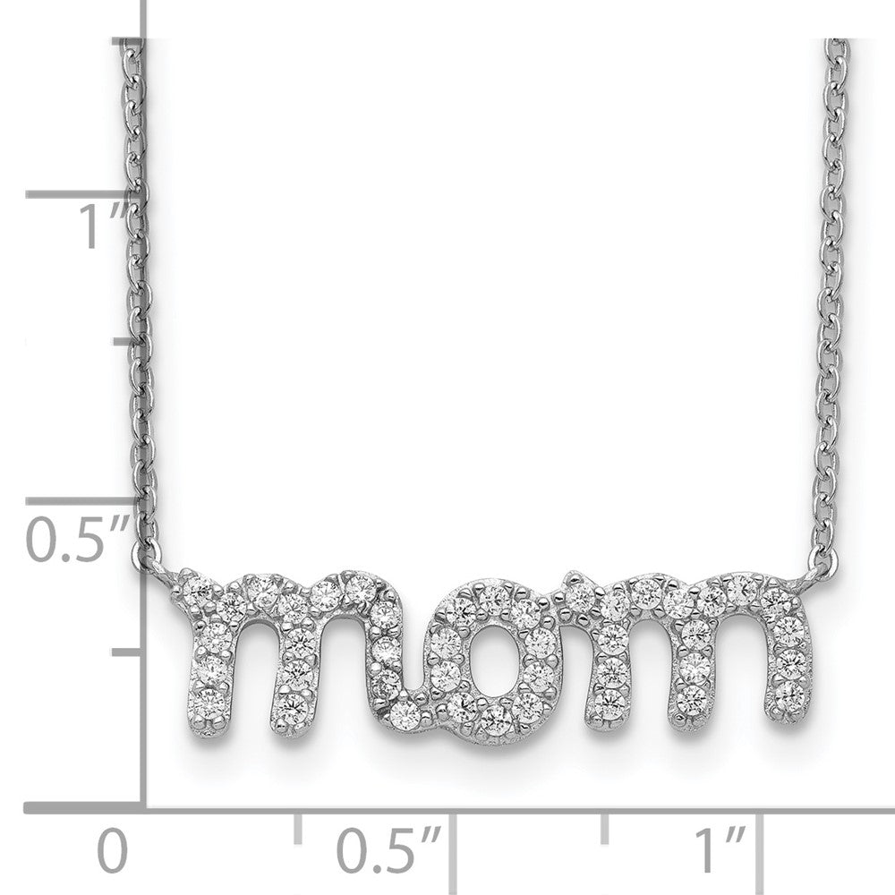 Sterling Silver Rhodium-Plated Mom W/Cz Necklace