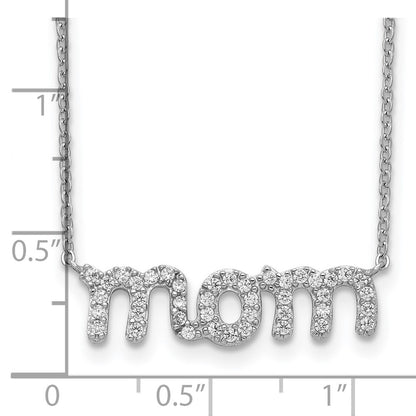 Sterling Silver Rhodium-Plated Mom W/Cz Necklace