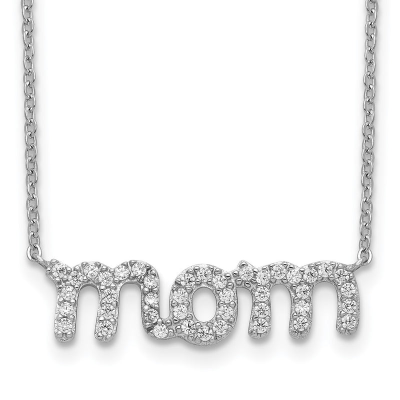 Sterling Silver Rhodium-Plated Mom W/Cz Necklace