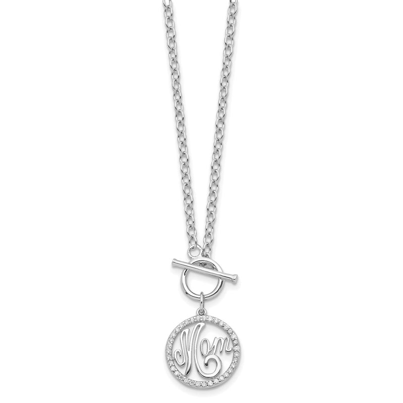Sterling Silver Rhodium-Plated Polished Cz Mom 18 Inch Necklace