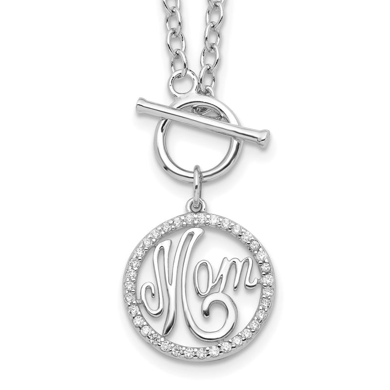 Sterling Silver Rhodium-Plated Polished Cz Mom 18 Inch Necklace