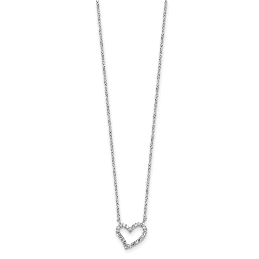 Sterling Silver Rhodium-Plated Cz Open Heart 18 Inch Necklace