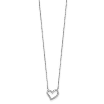 Sterling Silver Rhodium-Plated Cz Open Heart 18 Inch Necklace