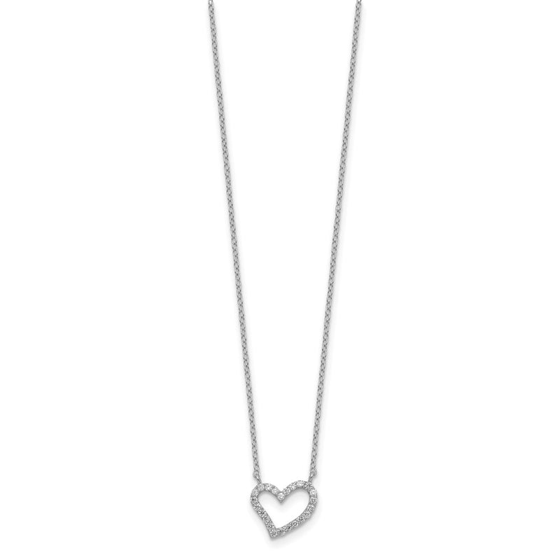 Sterling Silver Rhodium-Plated Cz Open Heart 18 Inch Necklace